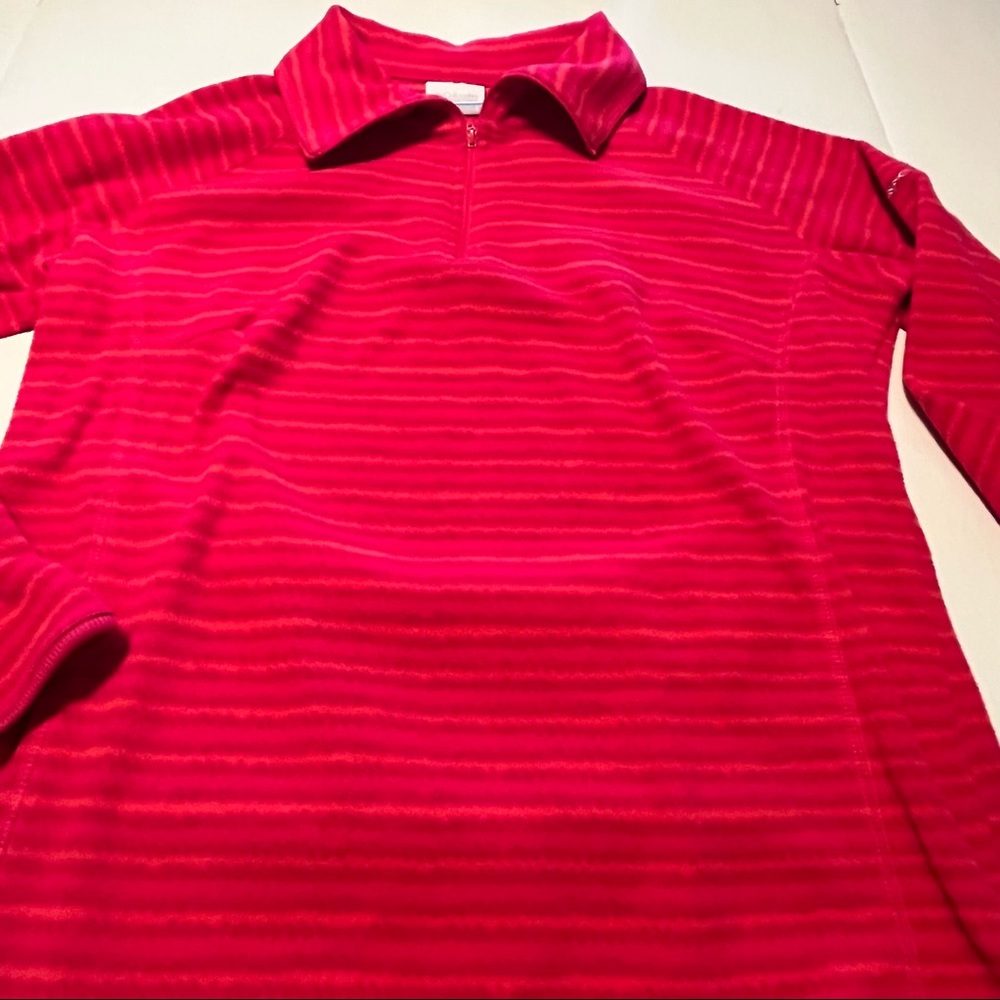 Columbia Womens Size Large Pink Orange Stripe Quarter Zip Fleece Pullover Jacket - Picture 6 of 10